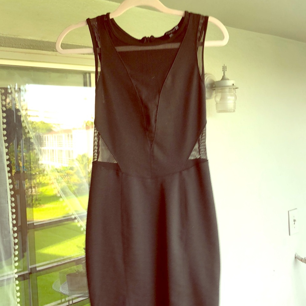 Cut out mesh black mini dress